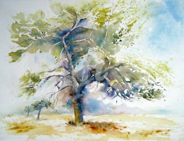 Peinture intitulée "le vieux pommier" par Anne-Marie Mary, Œuvre d'art originale, Aquarelle