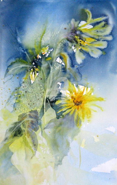Peinture intitulée "rudbeckias" par Anne-Marie Mary, Œuvre d'art originale, Aquarelle