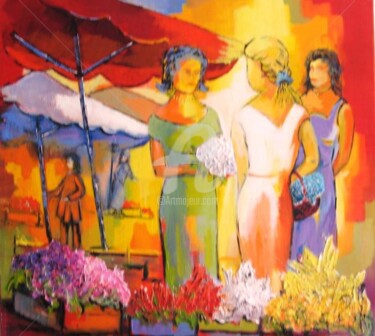 Peinture intitulée "Confidences au marc…" par Jacky Dumergue, Œuvre d'art originale, Huile