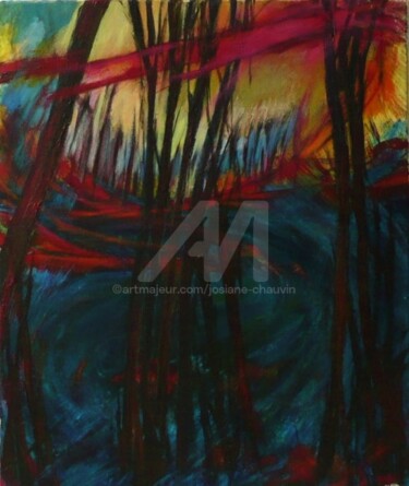 Peinture intitulée "forêt soir" par Josiane Chauvin, Œuvre d'art originale, Huile