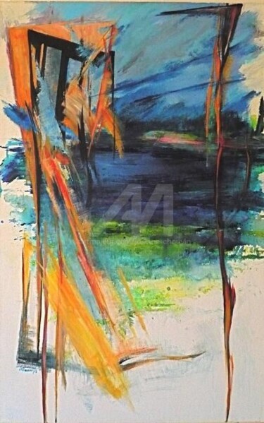 Peinture intitulée "marais bleu" par Josiane Chauvin, Œuvre d'art originale, Acrylique