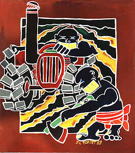 Schilderij getiteld "Labour" door Jean-Luc Portet, Origineel Kunstwerk