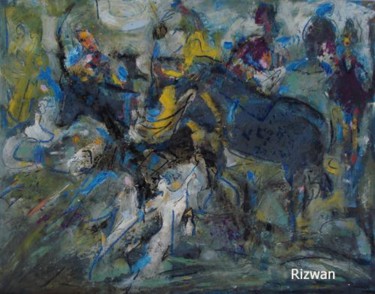 Painting titled "Bull Fight" by Rizwan Ali, Original Artwork