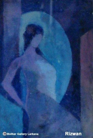 Painting titled "woman in blue" by Rizwan Ali, Original Artwork, Oil