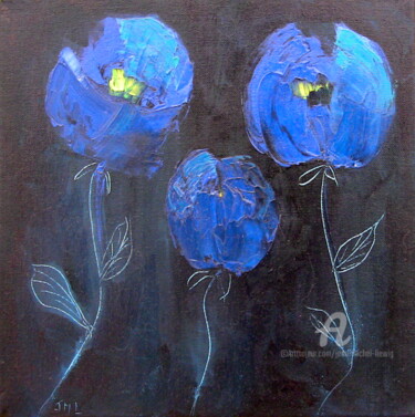 Peinture intitulée "FLEURS BLEUES" par Jean-Michel Liewig, Œuvre d'art originale, Huile