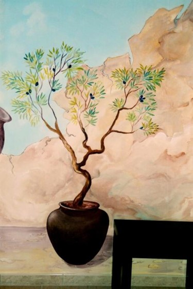 Peinture intitulée "olivier en pot, côt…" par Nanou, Œuvre d'art originale