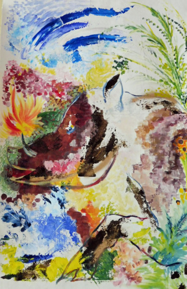 Peinture intitulée "sanglier" par Nanou, Œuvre d'art originale, Huile