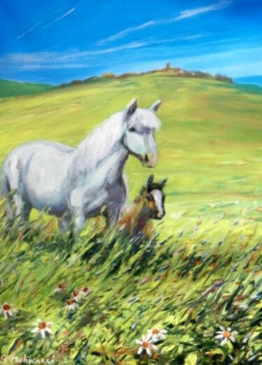 Pintura titulada "campagna coi cavalli" por Sandro Mulinacci, Obra de arte original