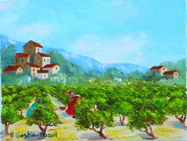 Painting titled "Du côté de Gigondas" by Hélène Gastin-Mozol, Original Artwork, Oil Mounted on artwork_cat.