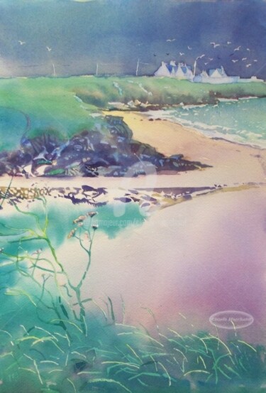 Plage de Porz Liogan, près du Conquet Peinture intitulée "Plage de Porz Lioga…" par Claude Marchalot, Œuvre d'art originale, Huile