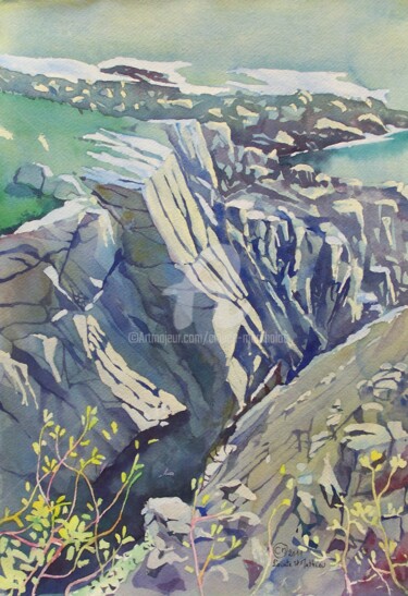 Peinture intitulée "Chaos bleu à Saint…" par Claude Marchalot, Œuvre d'art originale, Aquarelle