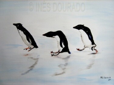 绘画 标题为“Pinguins patinadore…” 由Inês Dourado, 原创艺术品, 水彩