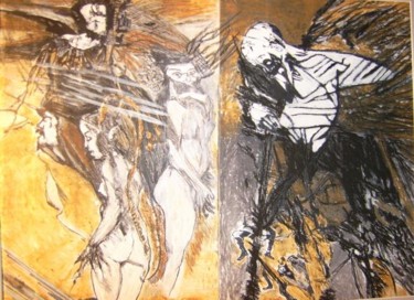 Dante`s Inferno Malerei mit dem Titel "Dante`s Inferno" von Roswitha Förster, Original-Kunstwerk, Kreide