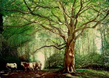 Schilderij getiteld "De  Plataan" door Paul Gosselin, Origineel Kunstwerk, Anders