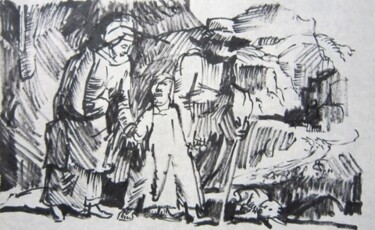 Drawing titled "d'après REMBRANDT" by Michel Moskovtchenko, Original Artwork, Ink