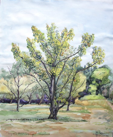 Peinture intitulée "Vergers" par Michel Munier, Œuvre d'art originale, Aquarelle