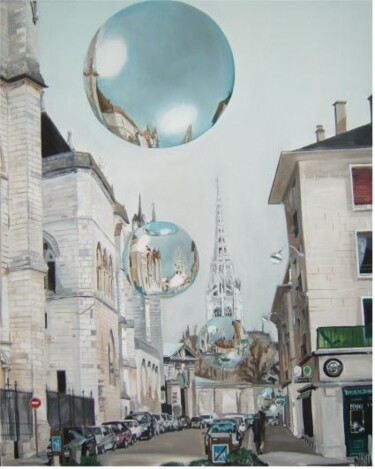 Peinture intitulée "derrière la cathedr…" par Manu Surreabulliste, Œuvre d'art originale