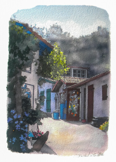 Peinture intitulée "Le port des pêcheur…" par Rachel Loeffler, Œuvre d'art originale, Aquarelle