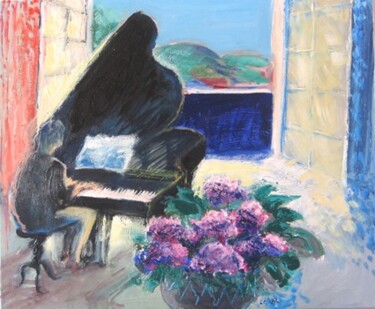 Pittura intitolato "Le Pianiste Noir" da Daniel Lebier, Opera d'arte originale