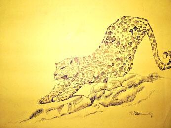 Dessin intitulée "fauve en chasse" par Farid Ait Aoudia, Œuvre d'art originale