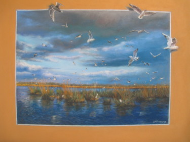 Peinture intitulée "Envols de Mouettes…" par Josette Francois, Œuvre d'art originale