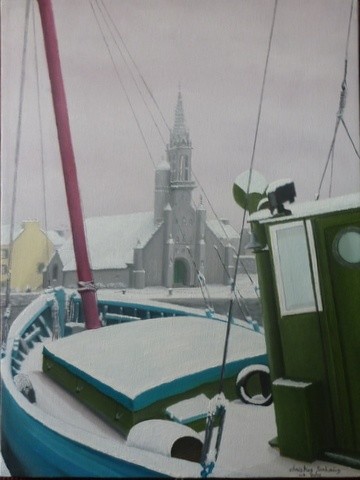 hopital-camfrout sous la neige Peinture intitulée "hopital-camfrout so…" par Christian Salaun, Œuvre d'art originale