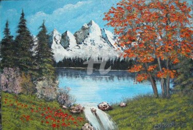Peinture intitulée "ERABLES LAC MONTAGN…" par Edward Misiaszek, Œuvre d'art originale, Huile