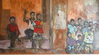 Peinture intitulée "sortie d'école au b…" par Martine Flory, Œuvre d'art originale, Autre