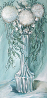 Schilderij getiteld "Distel in der Vase" door Grazyna Hajewski, Origineel Kunstwerk, Olie