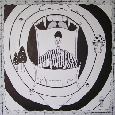 Schilderij getiteld "Ronde des champigno…" door Lou Kat, Origineel Kunstwerk, Olie