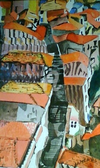Pintura intitulada "escadaria no Porto" por Damenós, Obras de arte originais