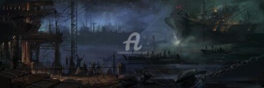 Digital Arts titled "Dockyard" by Kishore Singh, Original Artwork, Digital Painting