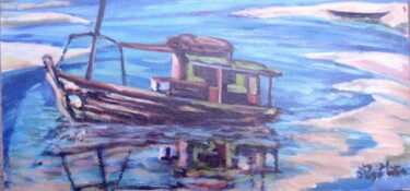 Peinture intitulée "bateau dans les eau…" par Eduardo Antonio Arêas Rêgo Monteiro, Œuvre d'art originale, Huile