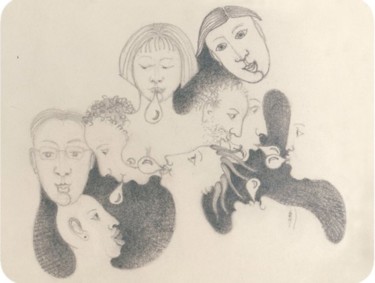 Dessin intitulée "Etude sur Famille 2" par Sak, Œuvre d'art originale
