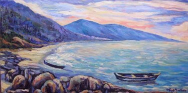 Peinture intitulée "bateaux dans le cal…" par Eduardo Antonio Arêas Rêgo Monteiro, Œuvre d'art originale, Huile