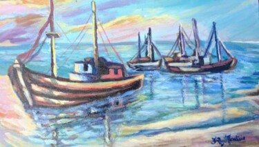 Peinture intitulée "bateaux amarrés" par Eduardo Antonio Arêas Rêgo Monteiro, Œuvre d'art originale, Huile