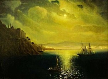 Schilderij getiteld "Oosterse haven bij…" door Paul Gosselin, Origineel Kunstwerk, Anders