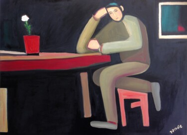 Painting titled "Sitting man" by Janna Shulrufer, Original Artwork, Oil