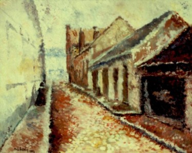 Schilderij getiteld "Collegepoortje te M…" door Paul Gosselin, Origineel Kunstwerk, Olie