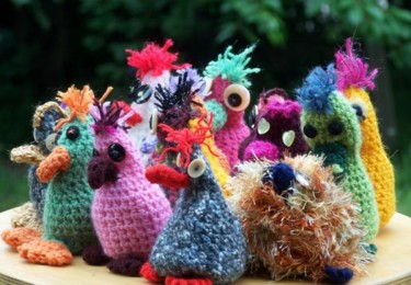 Art textile intitulée "Zozios, coqs, poule…" par Anne-Frédérique Ferret, Œuvre d'art originale