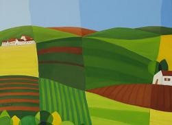 Peinture intitulée "Collines du Beaujol…" par Paula Valdivia, Œuvre d'art originale, Huile