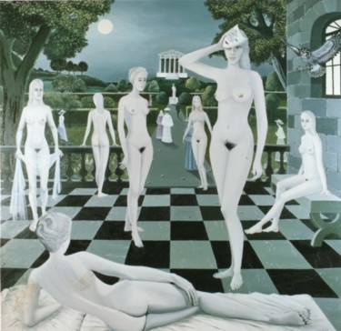 Peinture intitulée "Jeux de dames au cl…" par Jany Roberts, Œuvre d'art originale, Huile