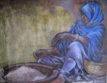 La femme et le couscous 2 Peinture intitulée "La femme et le cous…" par Rahmouna Boudjellal, Œuvre d'art originale
