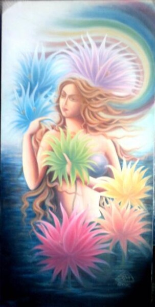 Painting titled "Blooming soul" by Suddha Sama, Original Artwork, Oil Mounted on Wood Stretcher frame