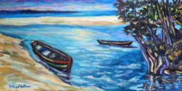 Peinture intitulée "des bateaux et le o…" par Eduardo Antonio Arêas Rêgo Monteiro, Œuvre d'art originale, Huile