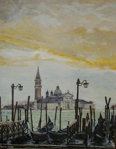 Peinture intitulée "Couchant sur San Gi…" par Jeanne-Marie Delbarre, Œuvre d'art originale, Huile