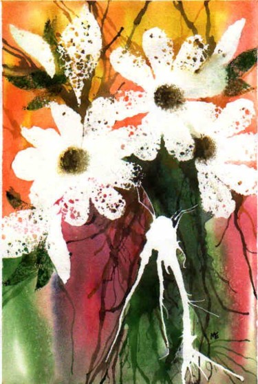 Painting titled "White Daisies" by Marsha Elliott, Original Artwork