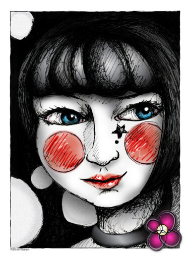 Dessin intitulée "Femme Lune" par Karine Garelli (Reds Robin), Œuvre d'art originale, Autre