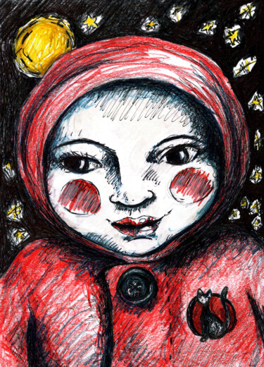 L'Enfant Dessin intitulée "L'Enfant" par Karine Garelli (Reds Robin), Œuvre d'art originale, Marqueur