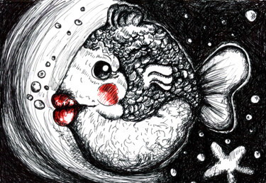 Dessin intitulée "Poisson Blanc" par Karine Garelli (Reds Robin), Œuvre d'art originale, Autre